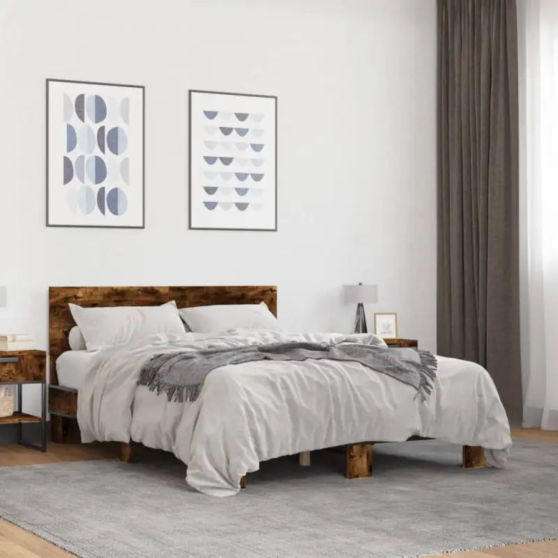 Bedframe met multiplex lattenbodem en bewerkt hout voor een goede nachtrust - Gerookt eiken / 120 x 200 cm - Bedden &