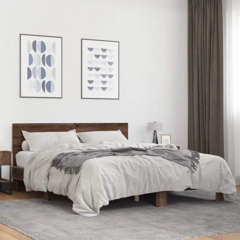 Bedframe met multiplex lattenbodem en bewerkt hout voor een goede nachtrust - bruin eikenkleur / 150 x 200 cm - Bedden