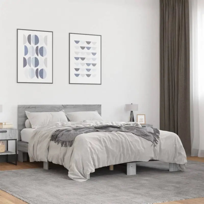 Bedframe met multiplex lattenbodem en bewerkt hout voor een goede nachtrust - Grijs sonoma / 120 x 200 cm - Bedden &
