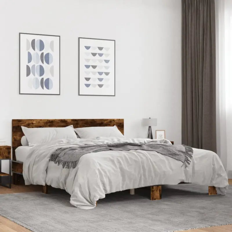 Bedframe met multiplex lattenbodem en bewerkt hout voor een goede nachtrust - Gerookt eiken / 160 x 200 cm - Bedden &