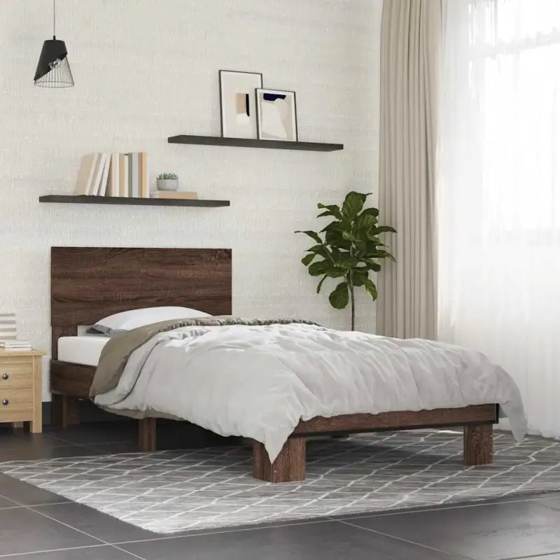 Bedframe met multiplex lattenbodem en bewerkt hout voor een goede nachtrust - bruin eikenkleur / 90 x 200 cm - Bedden &