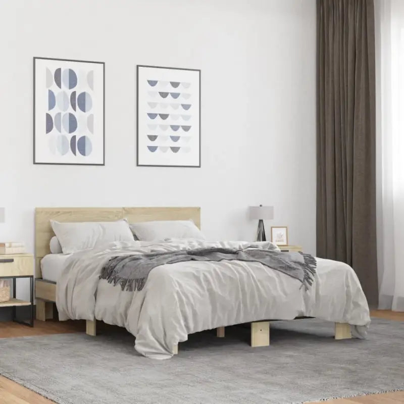 Bedframe met multiplex lattenbodem en bewerkt hout voor een goede nachtrust - Sonoma eiken / 135 x 190 cm - Bedden &