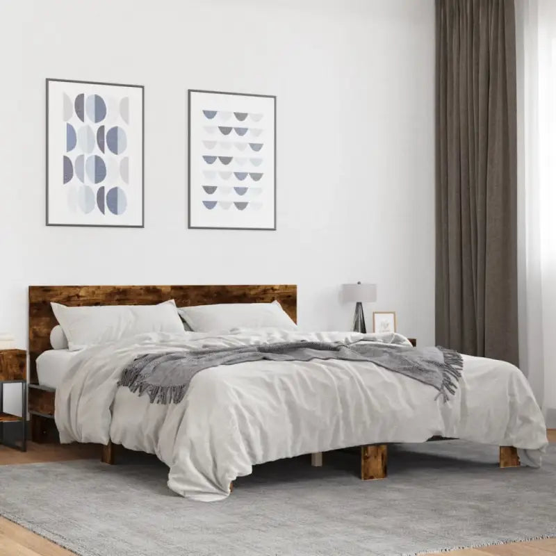 Bedframe met multiplex lattenbodem en bewerkt hout voor een goede nachtrust - Gerookt eiken / 150 x 200 cm - Bedden &