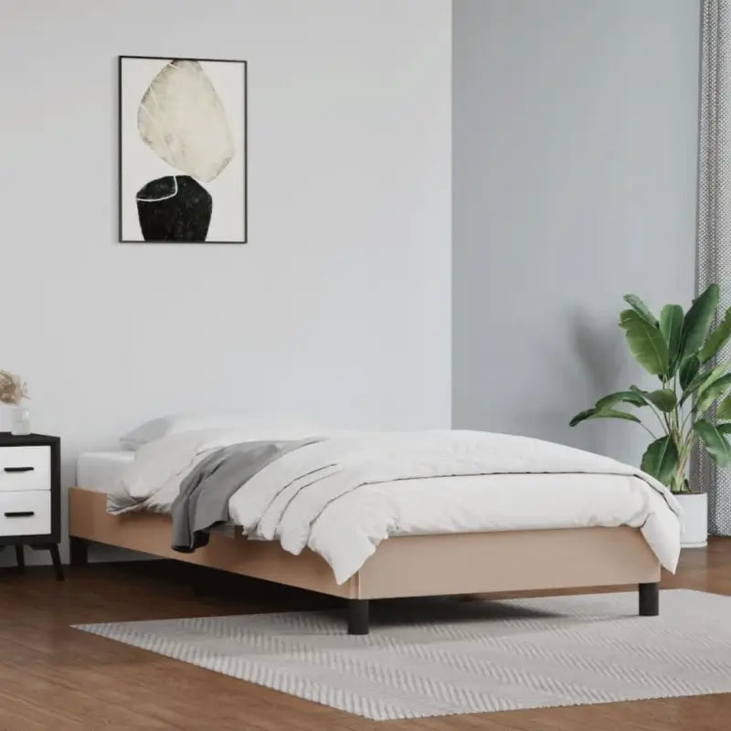 Bedframe met multiplex lattenbodem en duurzaam kunstleer - Cappuccino / 80 x 200 cm / 25 cm - Bedden & bedframes