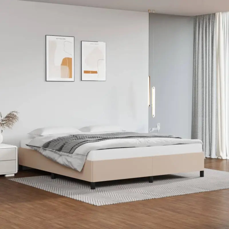 Bedframe met multiplex lattenbodem en duurzaam kunstleer - Cappuccino / 160 x 200 cm / 35 cm - Bedden & bedframes