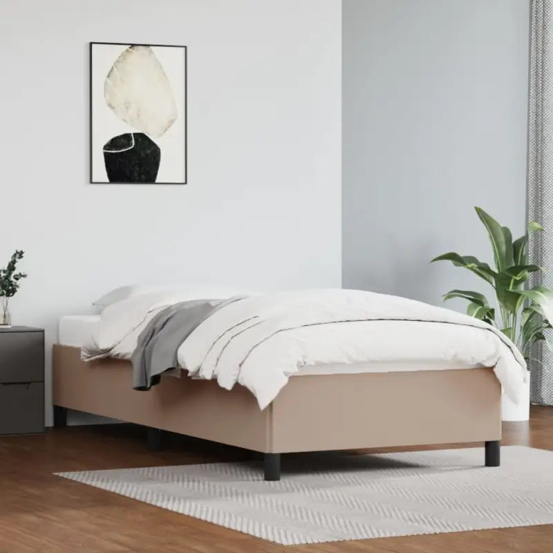 Bedframe met multiplex lattenbodem en duurzaam kunstleer - Cappuccino / 80 x 200 cm / 35 cm - Bedden & bedframes