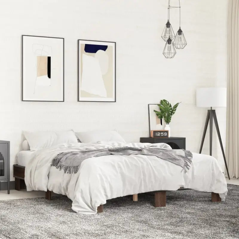 Bedframe met multiplex lattenbodem van bewerkt hout voor stevige slaap - bruin eikenkleur / 150 x 200 cm - Bedden &