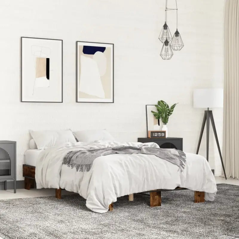 Bedframe met multiplex lattenbodem van bewerkt hout voor stevige slaap - Gerookt eiken / 140 x 190 cm - Bedden &
