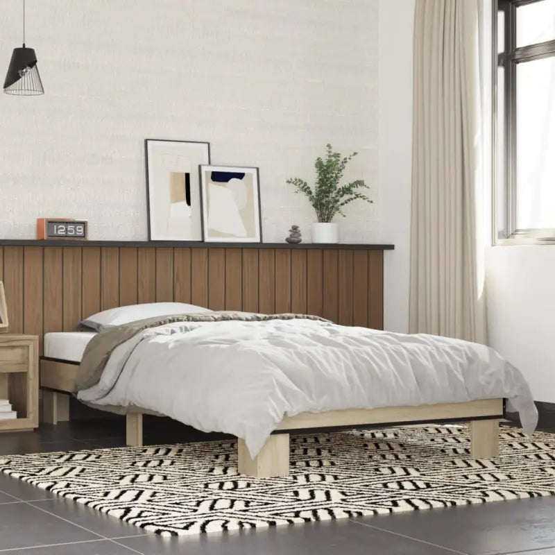 Bedframe met multiplex lattenbodem van bewerkt hout voor stevige slaap - Sonoma eiken / 100 x 200 cm - Bedden &
