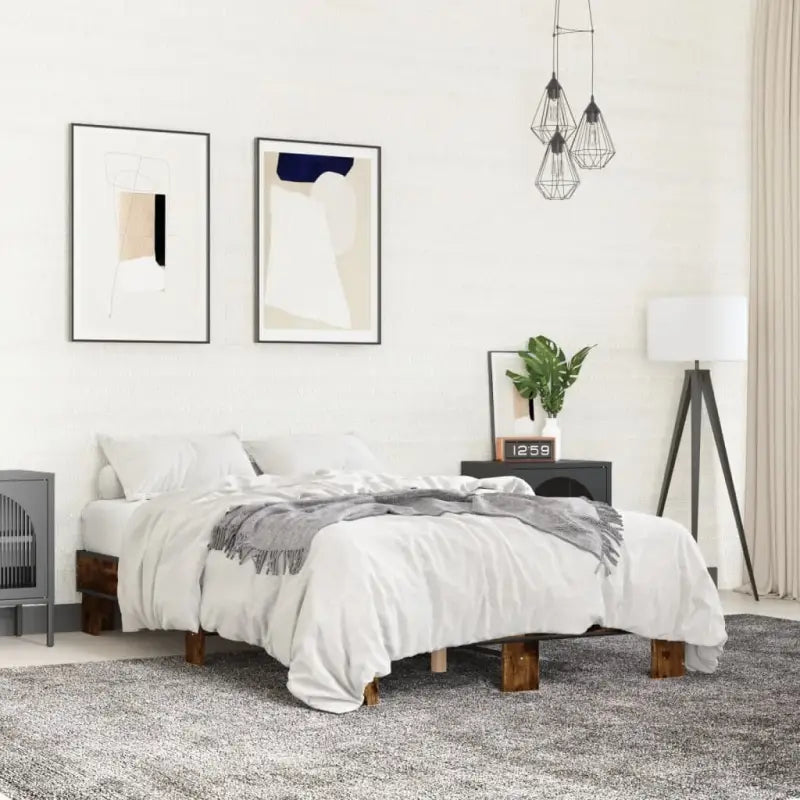 Bedframe met multiplex lattenbodem van bewerkt hout voor stevige slaap - Gerookt eiken / 135 x 190 cm - Bedden &