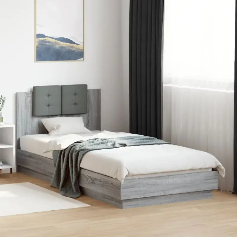 Bedframe met rgb led-verlichting en hoofdeinde voor een stijlvolle slaapkamer - Grijs sonoma / 100 x 200 cm - Bedden &