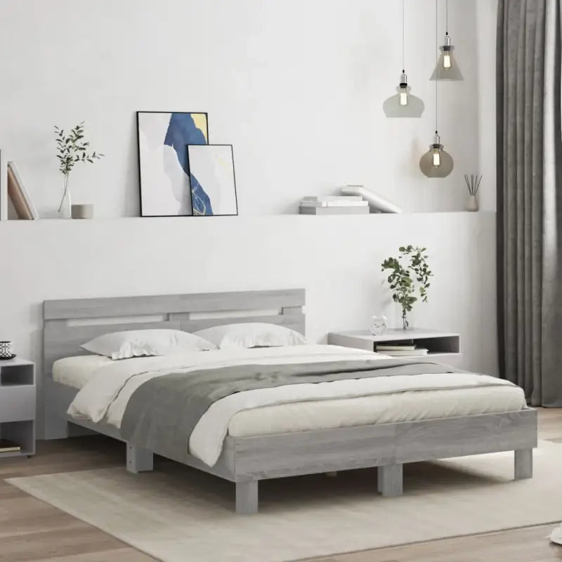 Bedframe met rgb led-verlichting voor een gezellige slaapkamer sfeer - Grijs sonoma / 140 x 190 cm - Bedden & bedframes