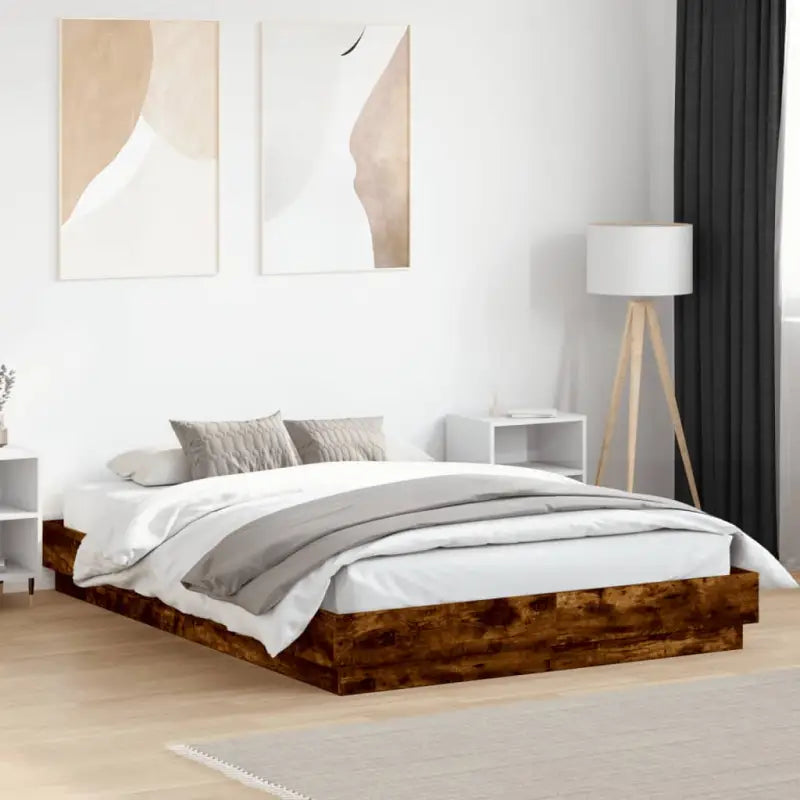 Bedframe met rgb led-verlichting voor een stijlvolle slaapkamer sfeer - Gerookt eiken / 150 x 200 cm - Bedden &