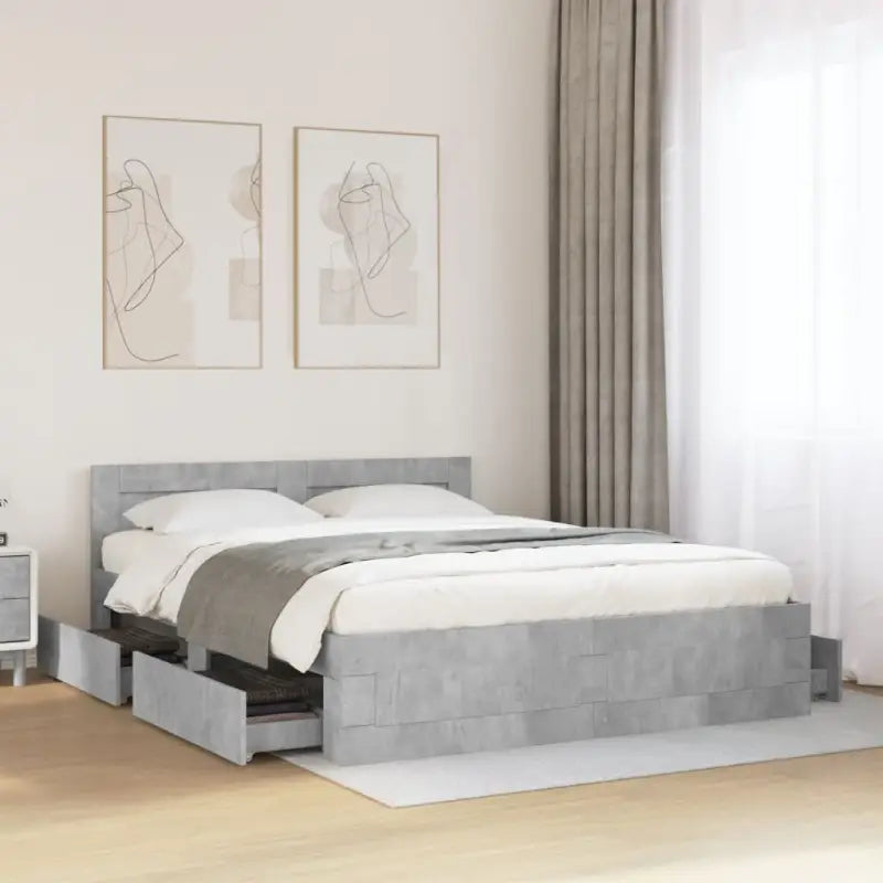 Bedframe van bewerkt hout voor een comfortabele slaapkamer - Betongrijs / 150 x 200 cm - Bedden & bedframes