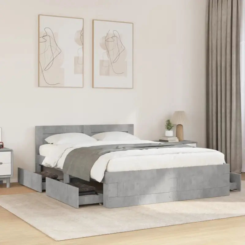 Bedframe van bewerkt hout voor een comfortabele slaapkamer - Betongrijs / 140 x 190 cm - Bedden & bedframes
