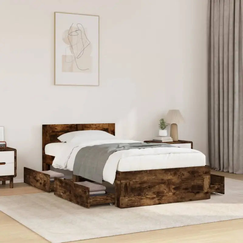 Bedframe van bewerkt hout voor een comfortabele slaapkamer - Gerookt eiken / 90 x 190 cm - Bedden & bedframes