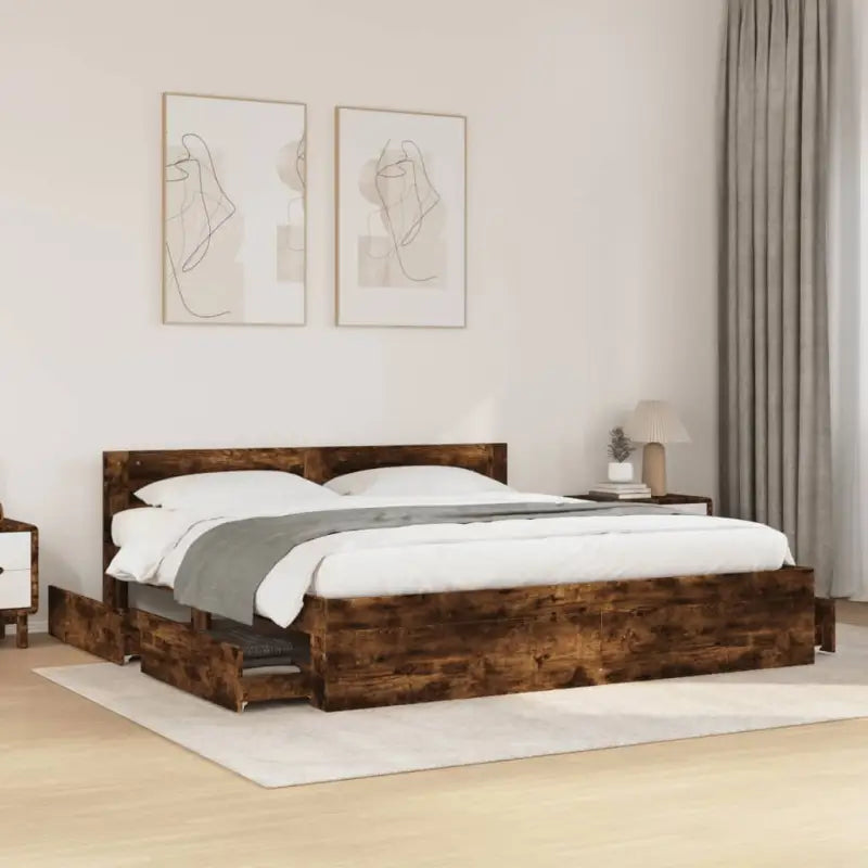 Bedframe van bewerkt hout voor een comfortabele slaapkamer - Gerookt eiken / 200 x 200 cm - Bedden & bedframes