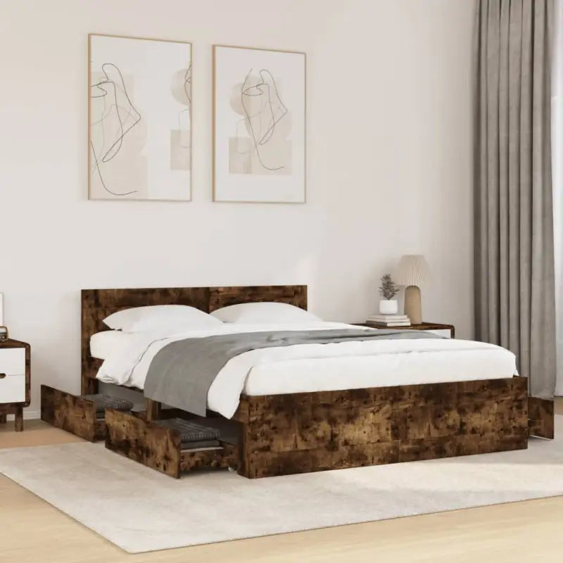 Bedframe van bewerkt hout voor een comfortabele slaapkamer - Gerookt eiken / 140 x 200 cm - Bedden & bedframes