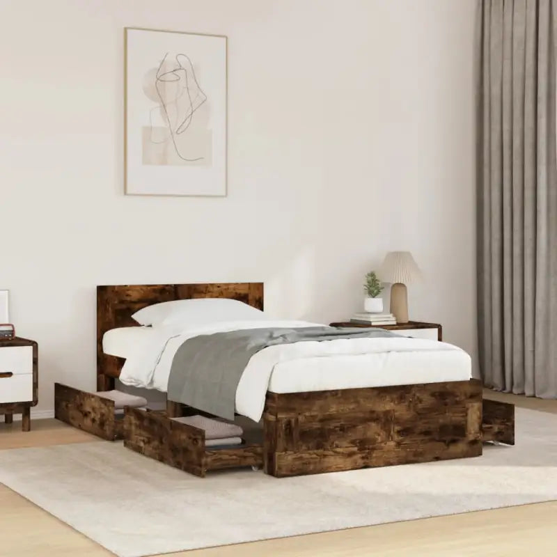 Bedframe van bewerkt hout voor een comfortabele slaapkamer - Gerookt eiken / 75 x 190 cm - Bedden & bedframes