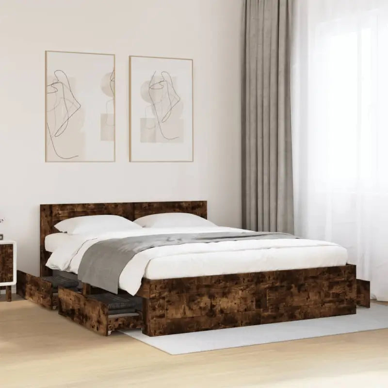 Bedframe van bewerkt hout voor een comfortabele slaapkamer - Gerookt eiken / 160 x 200 cm - Bedden & bedframes
