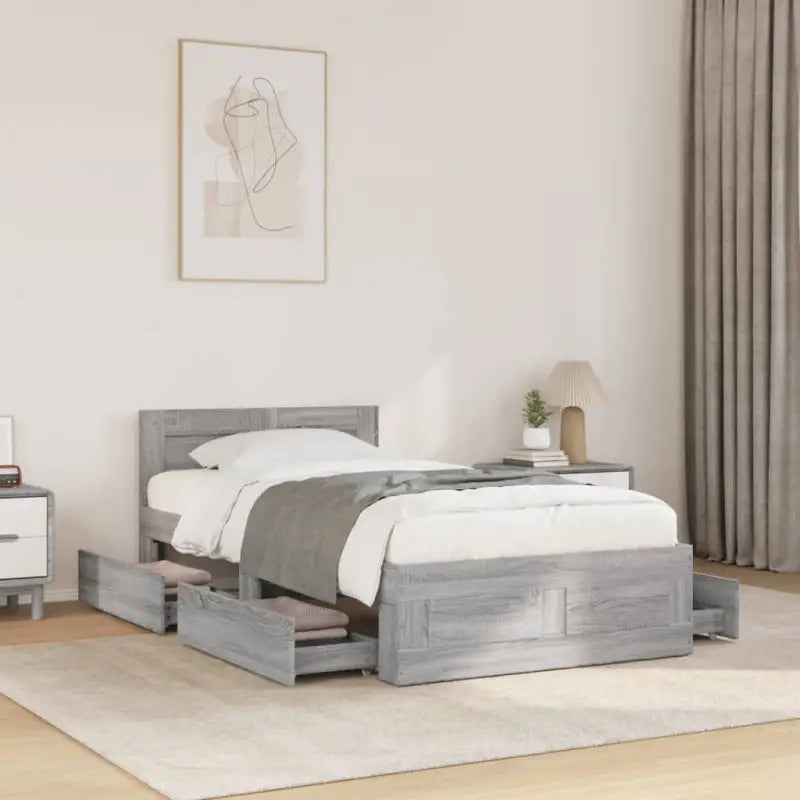 Bedframe van bewerkt hout voor een comfortabele slaapkamer - Grijs sonoma / 100 x 200 cm - Bedden & bedframes