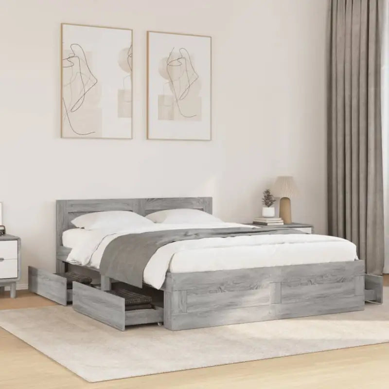 Bedframe van bewerkt hout voor een comfortabele slaapkamer - Grijs sonoma / 120 x 190 cm - Bedden & bedframes