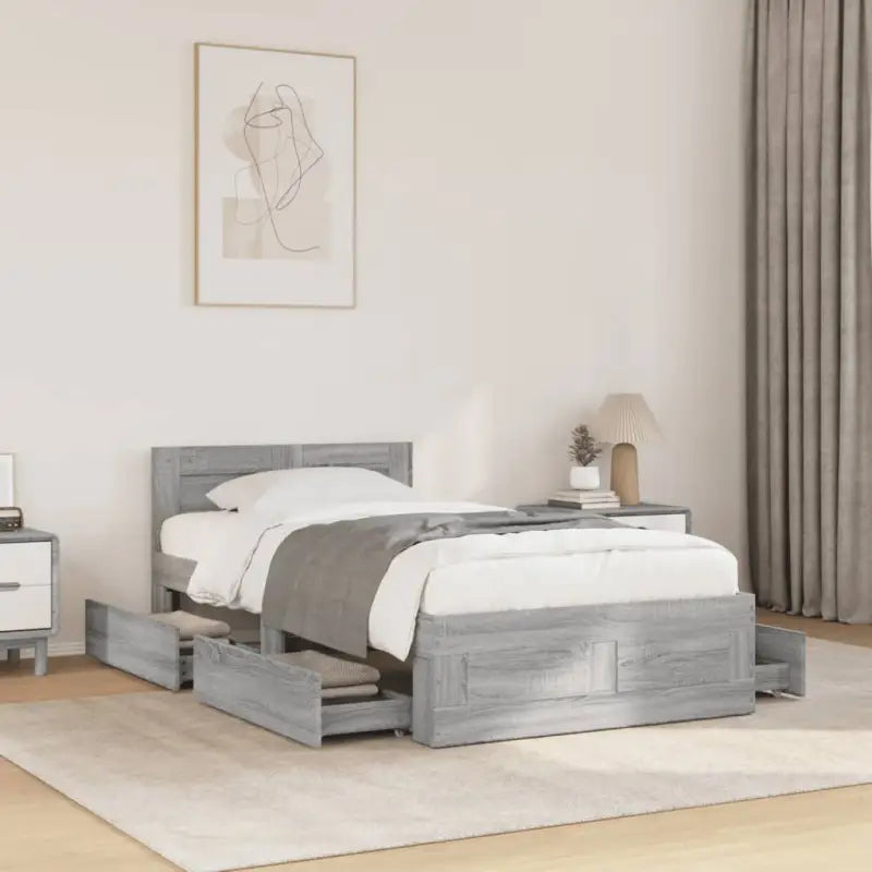 Bedframe van bewerkt hout voor een comfortabele slaapkamer - Grijs sonoma / 90 x 200 cm - Bedden & bedframes