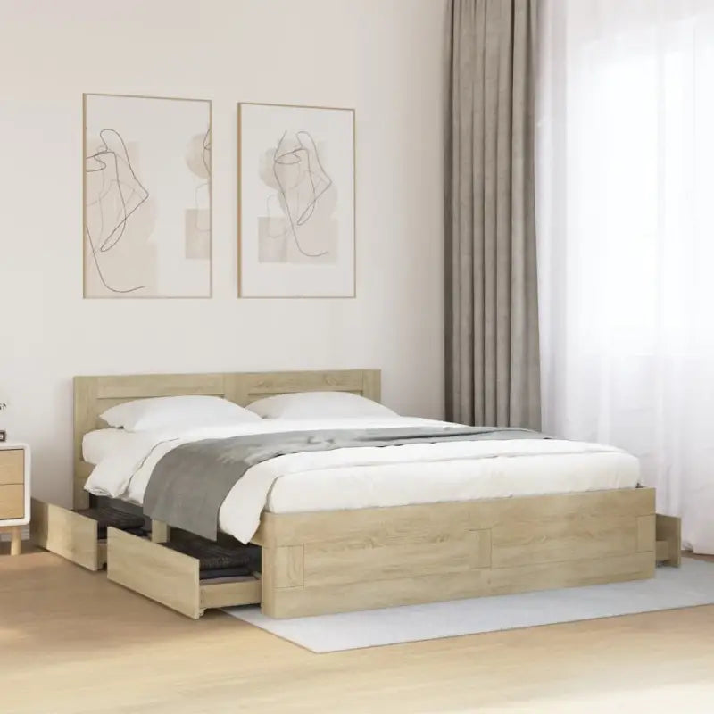 Bedframe van bewerkt hout voor een comfortabele slaapkamer - Sonoma eiken / 160 x 200 cm - Bedden & bedframes