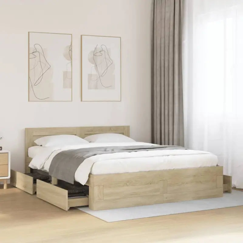 Bedframe van bewerkt hout voor een comfortabele slaapkamer - Sonoma eiken / 150 x 200 cm - Bedden & bedframes