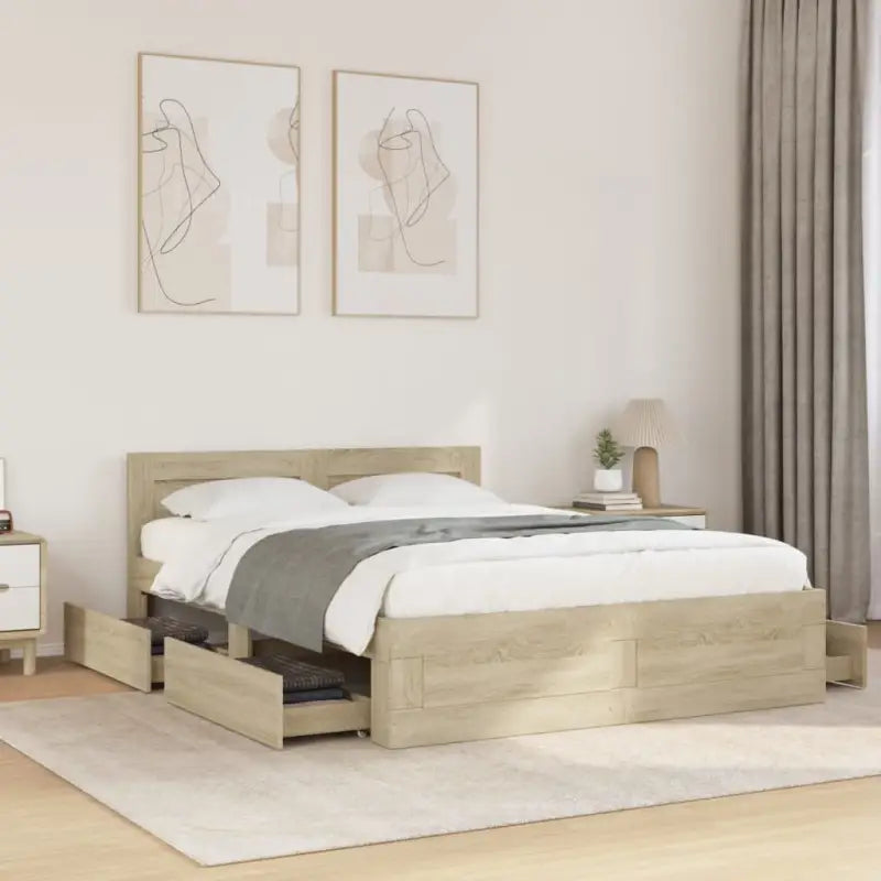 Bedframe van bewerkt hout voor een comfortabele slaapkamer - Sonoma eiken / 140 x 200 cm - Bedden & bedframes