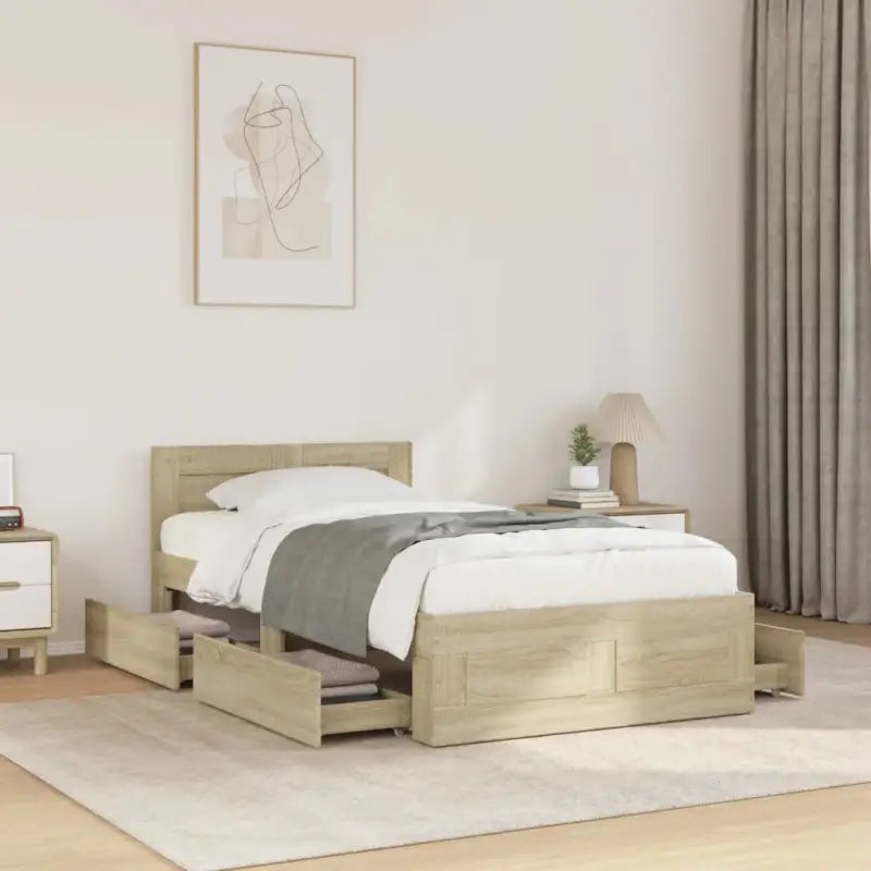 Bedframe van bewerkt hout voor een comfortabele slaapkamer - Sonoma eiken / 90 x 200 cm - Bedden & bedframes