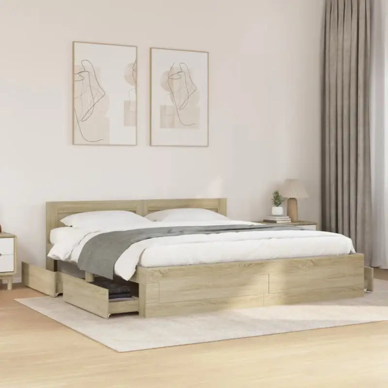 Bedframe van bewerkt hout voor een comfortabele slaapkamer - Sonoma eiken / 180 x 200 cm - Bedden & bedframes