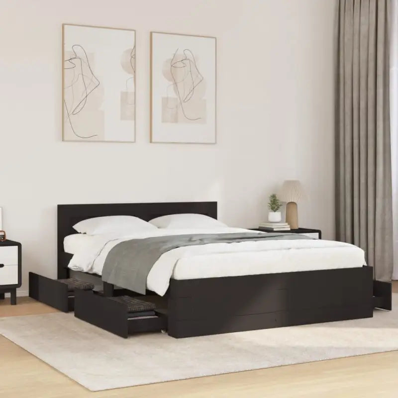 Bedframe van bewerkt hout voor een comfortabele slaapkamer - Zwart / 120 x 190 cm - Bedden & bedframes