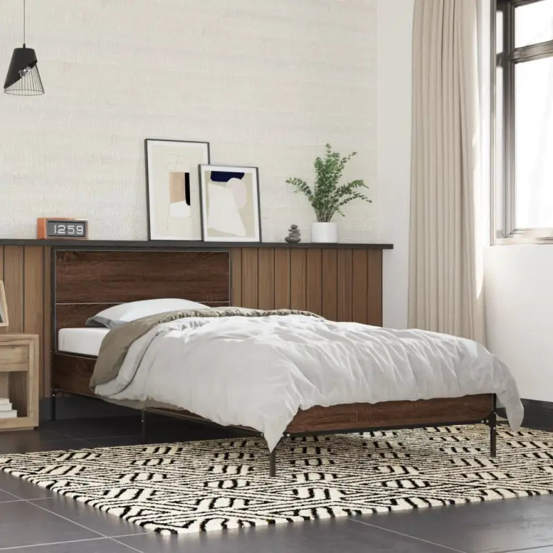 Bedframe van bewerkt hout voor een stabiele en duurzame slaapruimte - bruin eikenkleur / 90 x 200 cm - Bedden &