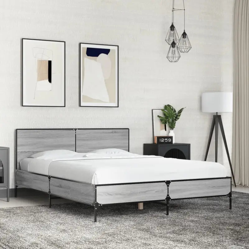 Bedframe van bewerkt hout voor een stabiele en duurzame slaapruimte - Grijs sonoma / 120 x 200 cm - Bedden & bedframes