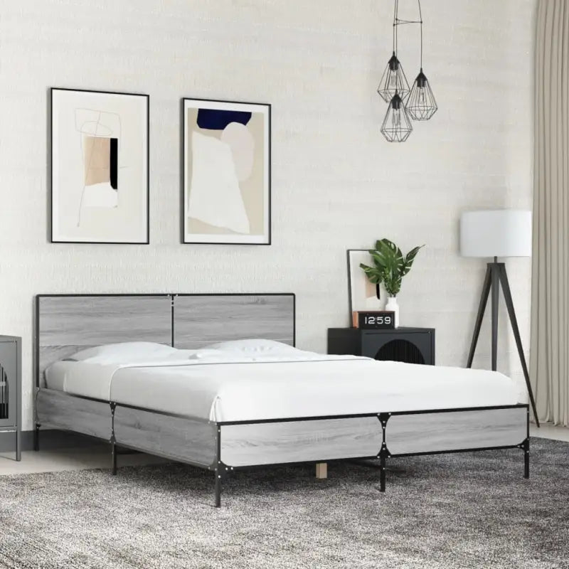 Bedframe van bewerkt hout voor een stabiele en duurzame slaapruimte - Grijs sonoma / 140 x 190 cm - Bedden & bedframes