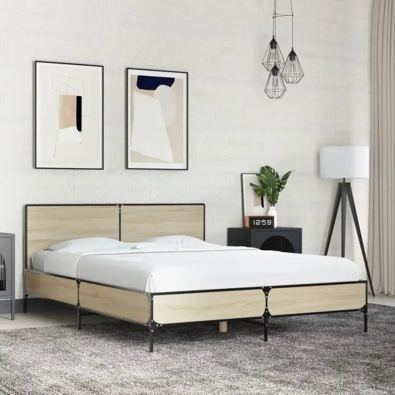 Bedframe van bewerkt hout voor een stabiele en duurzame slaapruimte - Sonoma eiken / 135 x 190 cm - Bedden & bedframes