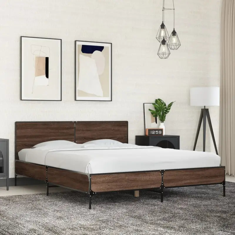 Bedframe van bewerkt hout voor een stabiele en duurzame slaapruimte - bruin eikenkleur / 160 x 200 cm - Bedden &