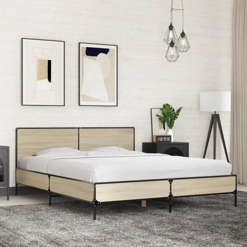 Bedframe van bewerkt hout voor een stabiele en duurzame slaapruimte - Sonoma eiken / 160 x 200 cm - Bedden & bedframes