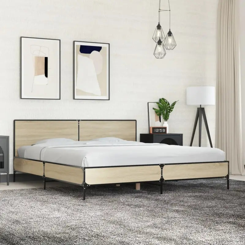 Bedframe van bewerkt hout voor een stabiele en duurzame slaapruimte - Sonoma eiken / 180 x 200 cm - Bedden & bedframes