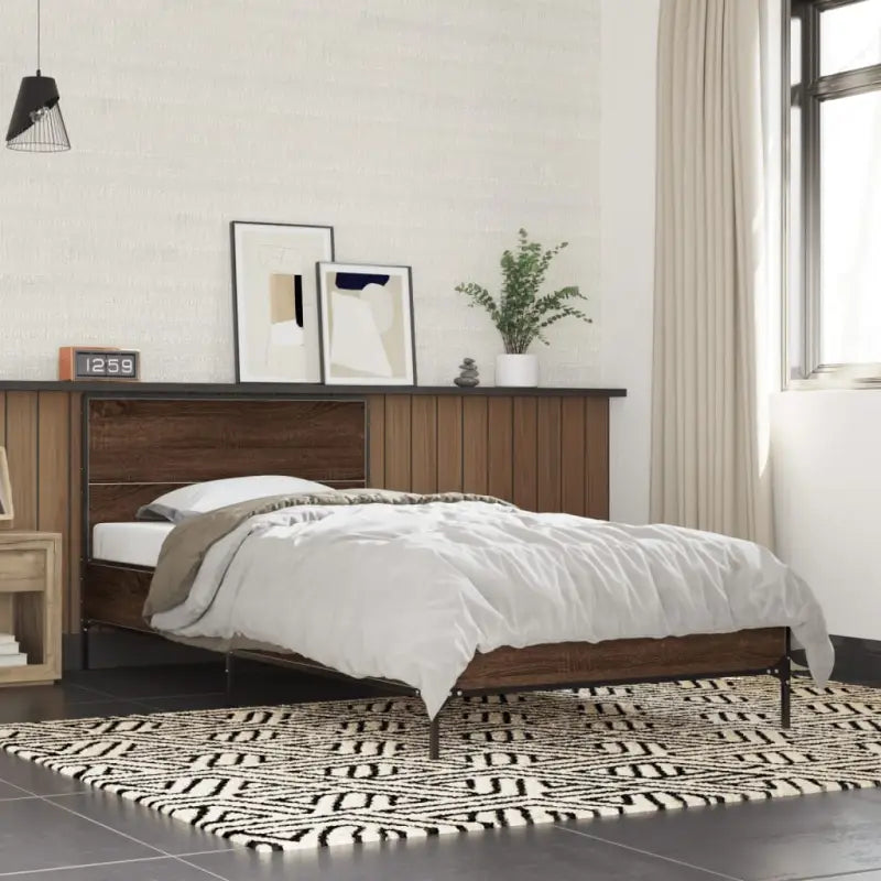 Bedframe van bewerkt hout voor een stabiele en duurzame slaapruimte - bruin eikenkleur / 75 x 190 cm - Bedden &
