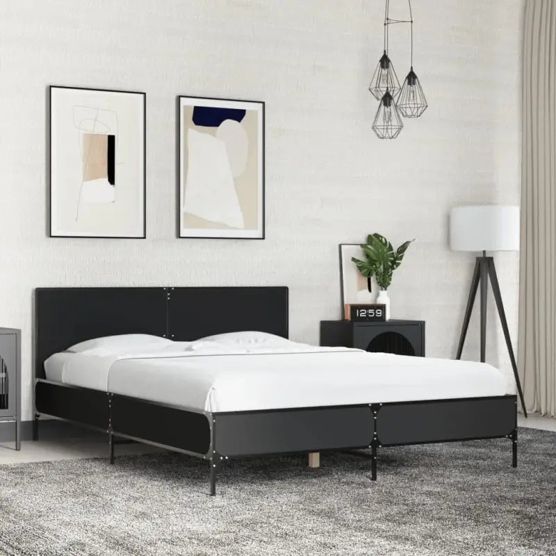 Bedframe van bewerkt hout voor een stabiele en duurzame slaapruimte - Zwart / 140 x 200 cm - Bedden & bedframes