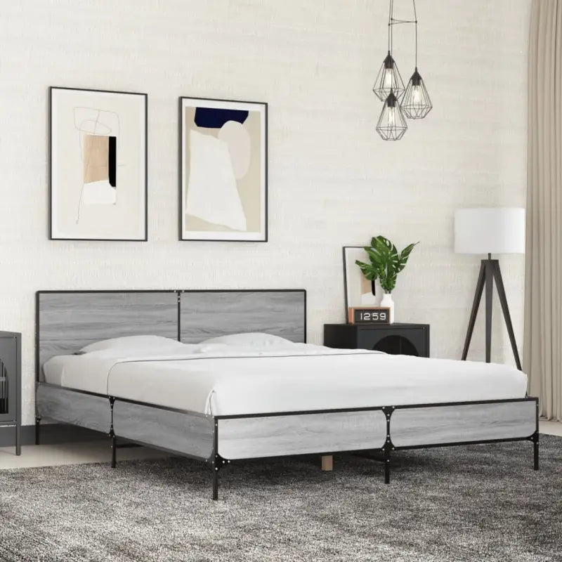 Bedframe van bewerkt hout voor een stabiele en duurzame slaapruimte - Grijs sonoma / 150 x 200 cm - Bedden & bedframes