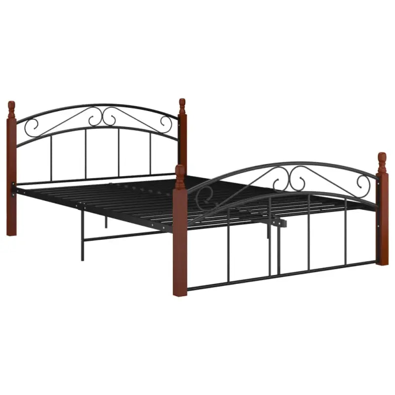 Bedframe van massief eikenhout en gepoedercoat metaal voor warme slaapkamer - Bedden & bedframes