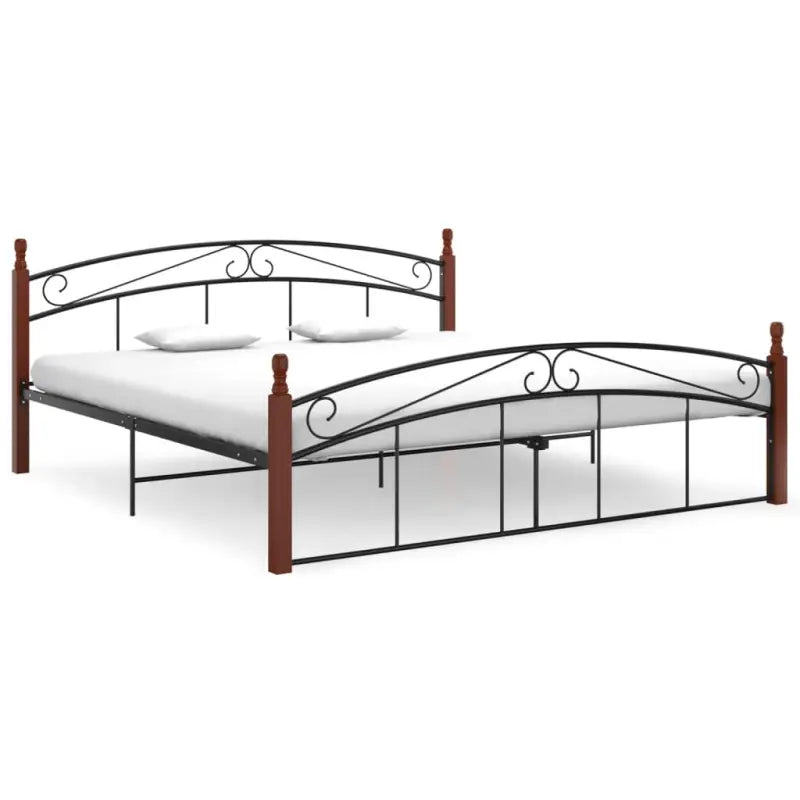 Bedframe van massief eikenhout en gepoedercoat metaal voor warme slaapkamer - Donkerbruin / 180 x 200 cm - Bedden &