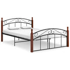 Bedframe van massief eikenhout en gepoedercoat metaal voor warme slaapkamer - Donkerbruin / 140 x 200 cm - Bedden &