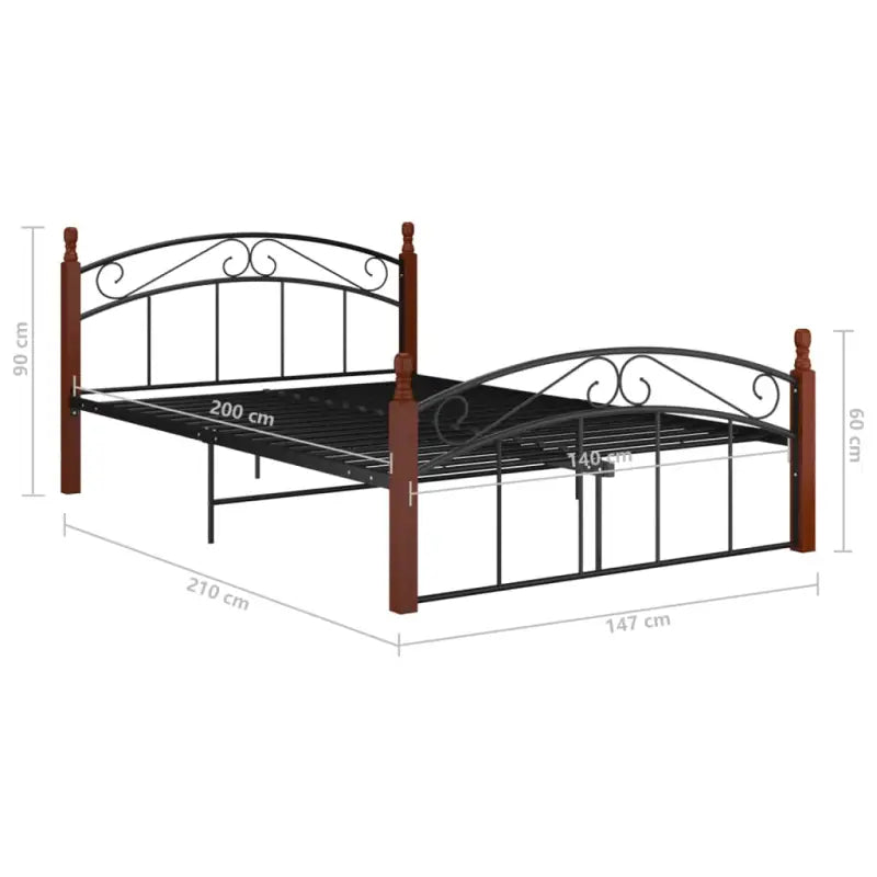 Bedframe van massief eikenhout en gepoedercoat metaal voor warme slaapkamer - Bedden & bedframes