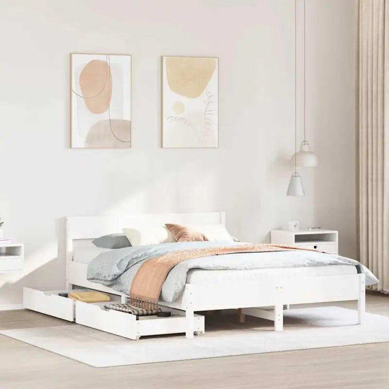 Bedframe van massief grenenhout in wit materiaal voor een goede nachtrust - Wit / 140 x 190 cm - Bedden & bedframes