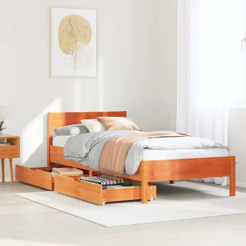 Bedframe van massief grenenhout in wit materiaal voor een goede nachtrust - Wasbruin / 90 x 200 cm - Bedden & bedframes
