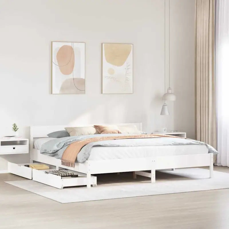 Bedframe van massief grenenhout in wit materiaal voor een goede nachtrust - Wit / 180 x 200 cm - Bedden & bedframes